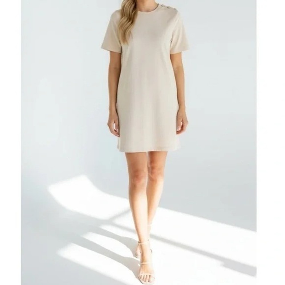Sezane Cream Cotton Button Shoulder Mini Shirt Shift‎ Selena Dress Organic XS